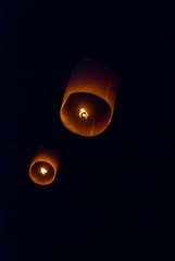 Light up lanterns flying to the sky at night