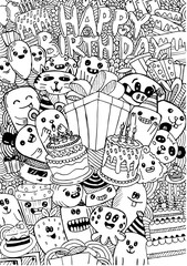 Vector illustration hand drawn of cute doodle monster cartoon birthday