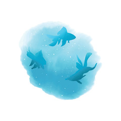 Goldfishes blue silhouettes. Universal element for posters, flyers, cards, branding and digital scrapbooking.