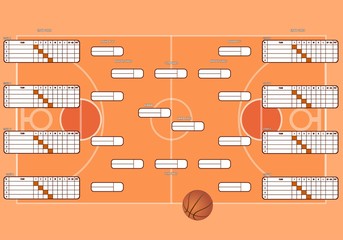 Standings of the basketball championship.basketball field with markings.tournament table for 32 teams.for the world Cup,the NHL club championship.vector image