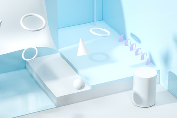 3d rendering, relaxing tint color room with creative shapes.