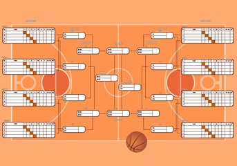 Standings of the basketball championship.basketball field with markings.tournament table for 32 teams.for the world Cup,the NHL club championship.vector image