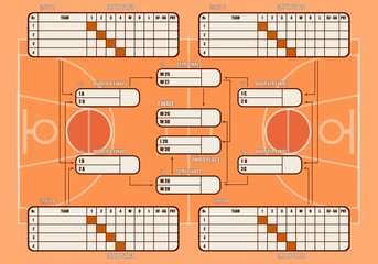 Standings of the basketball championship.basketball field with markings.tournament table for 16 teams.for the world Cup,the NHL club championship.vector image