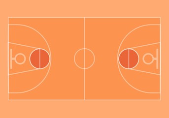  basketball field is brown.top view with symbols and lines.for playing women's and men's basketball.basketball with ball and ring. vector image.