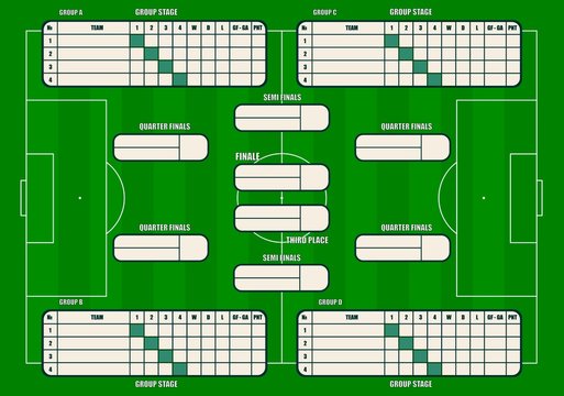 Football soccer  tournament table on the background of a football field.16 football soccer teams.vector image