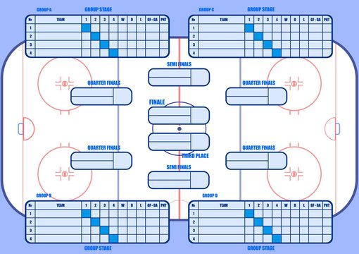  Hockey tournament table on the background of a hockey field.16 hockey teams.hockey arena with markings.vector image