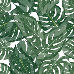 Green Leaf Pattern. Seamless Floral Background. Tropic Texture Fabric. Summer Fashion Painting Decoration Exotic Monstera Wallpaper Material. Modern Brazil Nature Art. Vibrant Hawaii Botanical Textile