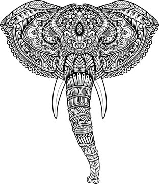 Vector illustration hand drawn of elephant zen tangle of Abstract indian life symbol elephant in zentangle style, for doodle coloring page