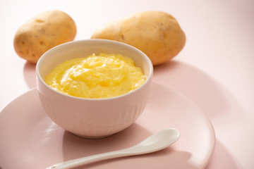 Homemade vegetable baby food. Potato puree for baby