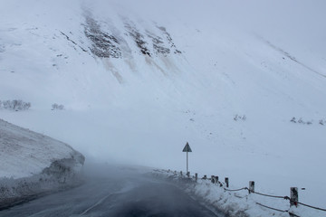snowy mountain road