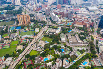  Drone fly over Hong Kong city