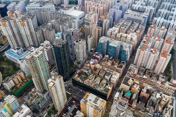 Top view of Hong Kong urban city