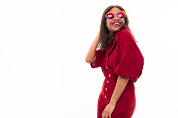 modern portrait of african young girl possing on white background
