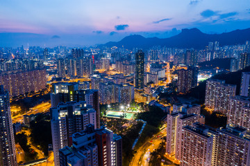 Obraz premium Drone fly over Hong Kong city at night