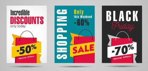 Sale posters set with clean minimal graphic and typography