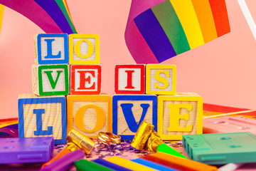 LGBT concept, text love, LGBT flag