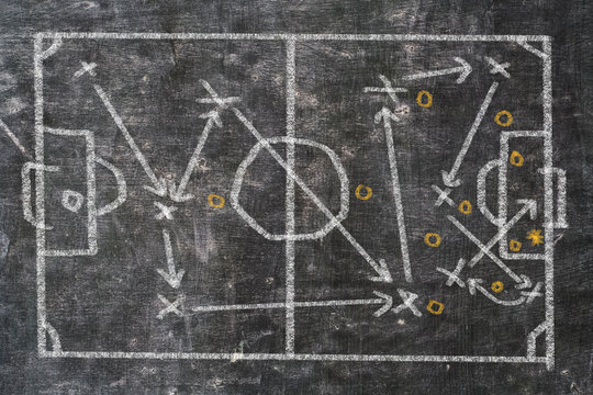 soccer match strategy scribble on blackboard