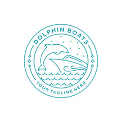dolphin and boat logo line art