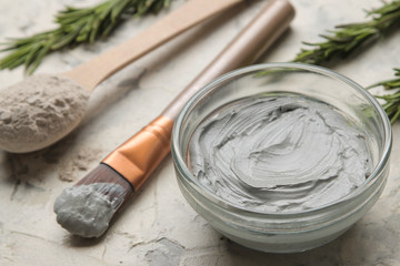 Cosmetic clay. clay facial mask on a light background. different types of clay. natural cosmetics...