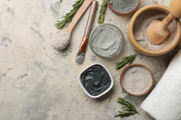 Cosmetic clay. clay facial mask on a light background. different types of clay. natural cosmetics...