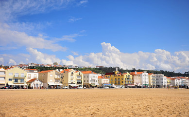 Houses on embankment of Nazare resort, Portugal