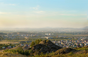 View of a small town Ust-Kamenogorsk, Kazakhstan.