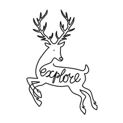 Vector illustration with outline deer and calligraphy word Explore