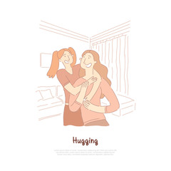 Sisters hugging, best friends, girlfriends spending time together, happy smiling mother and daughter banner template