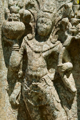 Ancient carving in Anuradhapura, Sri Lanka. Sacred City of Anuradhapura is declared a UNESCO World Heritage site.