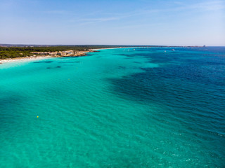 Fototapeta premium Aerial view, Spain, Balearic Islands, Majorca, municipality of Rapita, place Ses Covetes, beach es Trenc