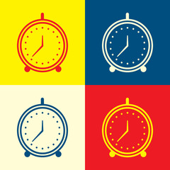 Alarm clock icon. Yellow, blue and red color material minimal icon or logo design