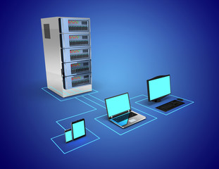 network of electronic devices concept. 3d illustration