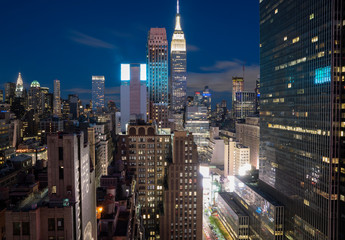 Fototapeta na wymiar A view towards the skyscrapers of midtown Manhattan during blue hour