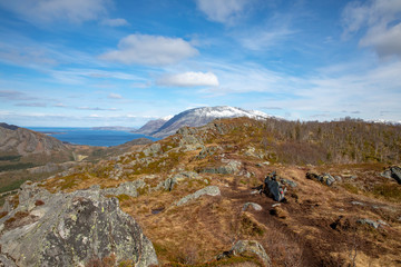 Landscape with mountains and clouds in Northern Norway