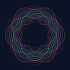 Circle Guilloch in vector, circle border frame, abstract round frame from thin lines, dark blue background