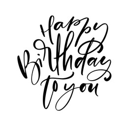 Naklejka na ściany i meble Vector illustration handwritten modern brush lettering of Happy Birthday text on white background. Hand drawn typography design. Greetings card