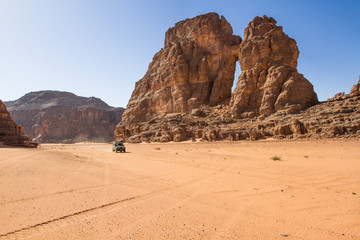 4x4 vehicle. Off road  in the desert. Tassili n’Ajjer National Park,   Algeria, North Africa   © krysek