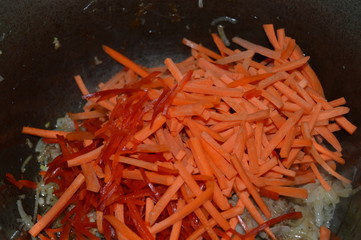 fried onions, paprika and carrots
