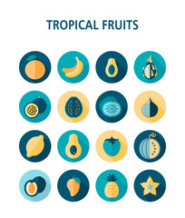 Tropical fruit icons set