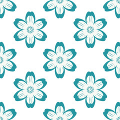 Fototapeta na wymiar Digital blue flowers simple seamless pattern 