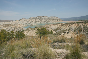 DESERT LAKE BETWEEN MOUNTAINS