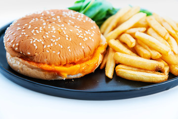 Cheese burger - American cheese burger with Golden French fries