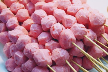 Thai food Pink meat ball Wood stick