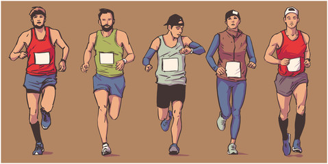 Isolated illustration of marathon long distance runners