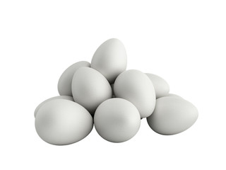 Perfect white easter eggs 3d render on white no shadow