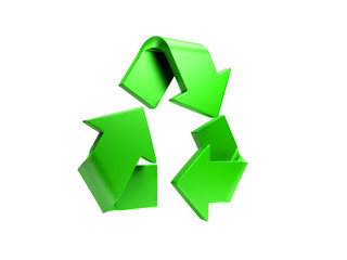 volumetric green recycling sign 3d render on white no shadow