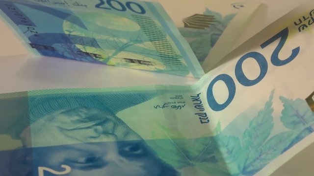 200 Israeli (Jewish) shekels in motion