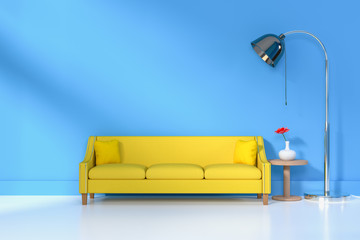 Interior of the living room. soft sofa and pillow near lamp soft color wall 3D rendering - Illustration