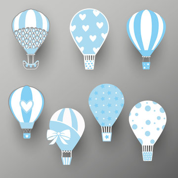 Collection of hot air balloons. Cute baby illustration. Vector travel concept. Icon design, wall stickers, design for kids. Vector illustration. © SarraMagdalina