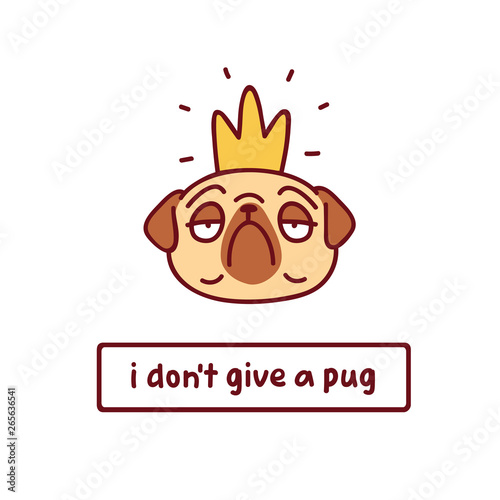 Cartoon Pug Dog I Crown Character Vector Illustration With